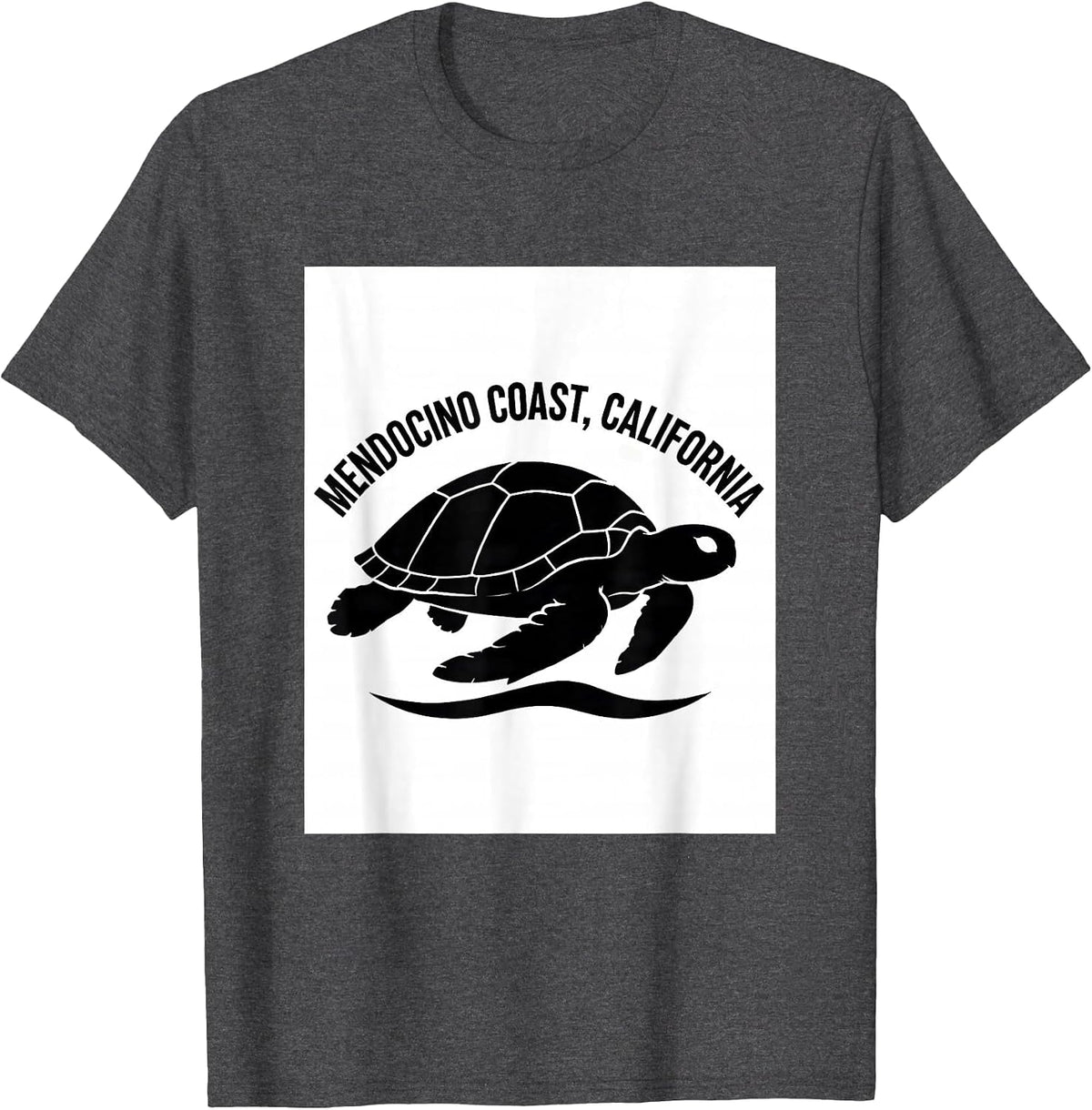Men's Mendocino Coast California Sea Turtle Silhouette Beach T-Shirt - Dark Heather Grey