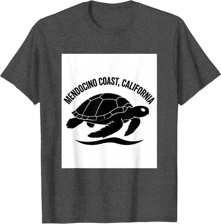 Men's Mendocino Coast California Sea Turtle Silhouette Beach T-Shirt - Dark Heather Grey