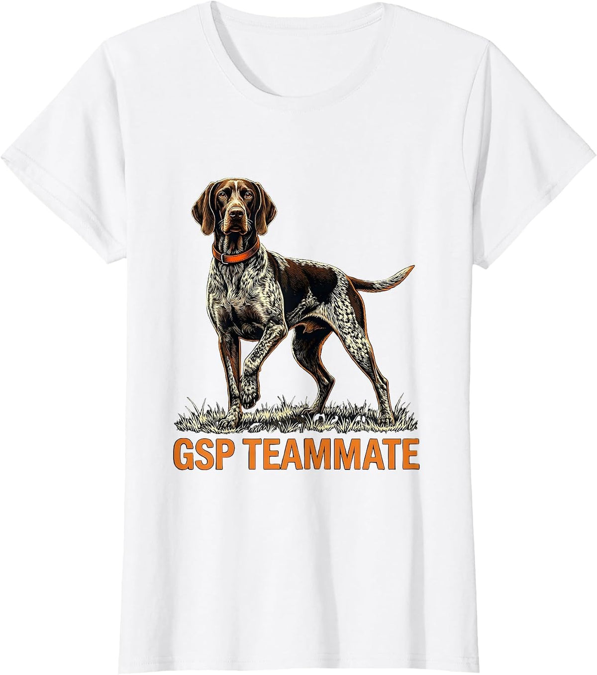 Women's GSP Teammate Stencil German Shorthaired Pointer Dog Lover T-Shirt - White