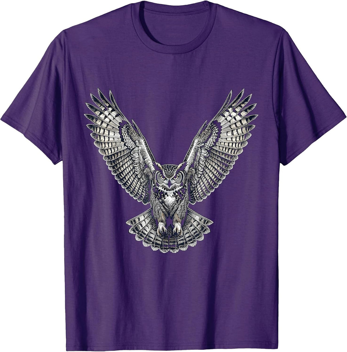 Men's White Owl in Flight at Night Freedom Design T-Shirt - Purple