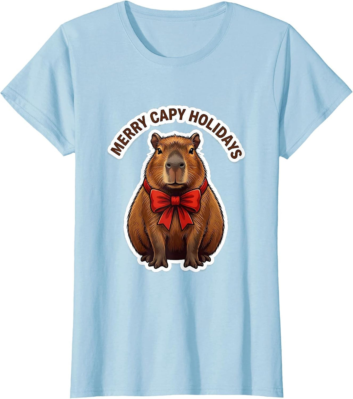 Merry Capy Holidays Funny Capybara Animal Lover Christmas T-Shirt - Baby Blue