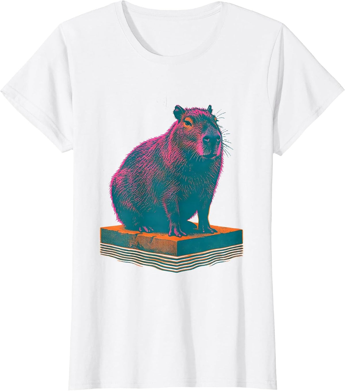 Capybara Silhouette Funny Animal Lover Risograph Art T-Shirt - White