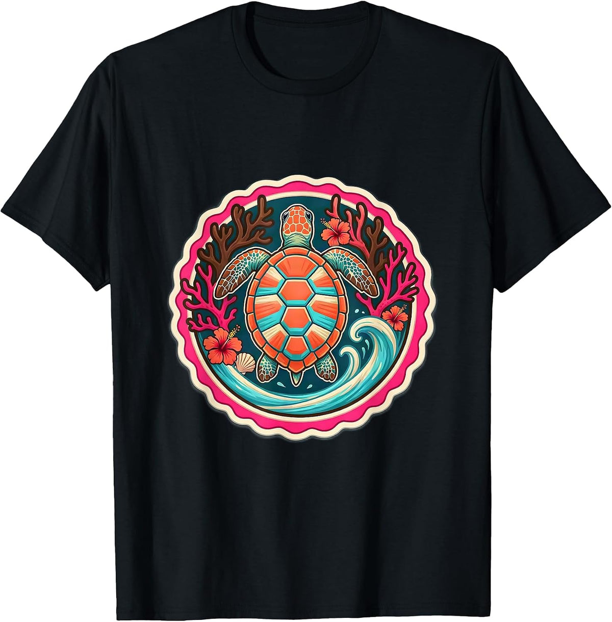Men's Puerto Rico Sea Turtle Coral Reef Illustration T-Shirt - Black