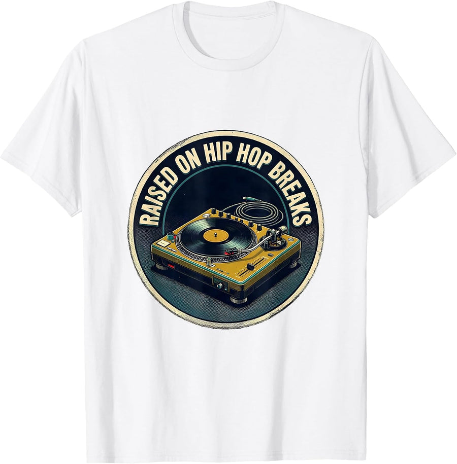Men's Raised On Hip Hop Breaks Vintage Retro Streetwear Nostalgia T-Shirt - White