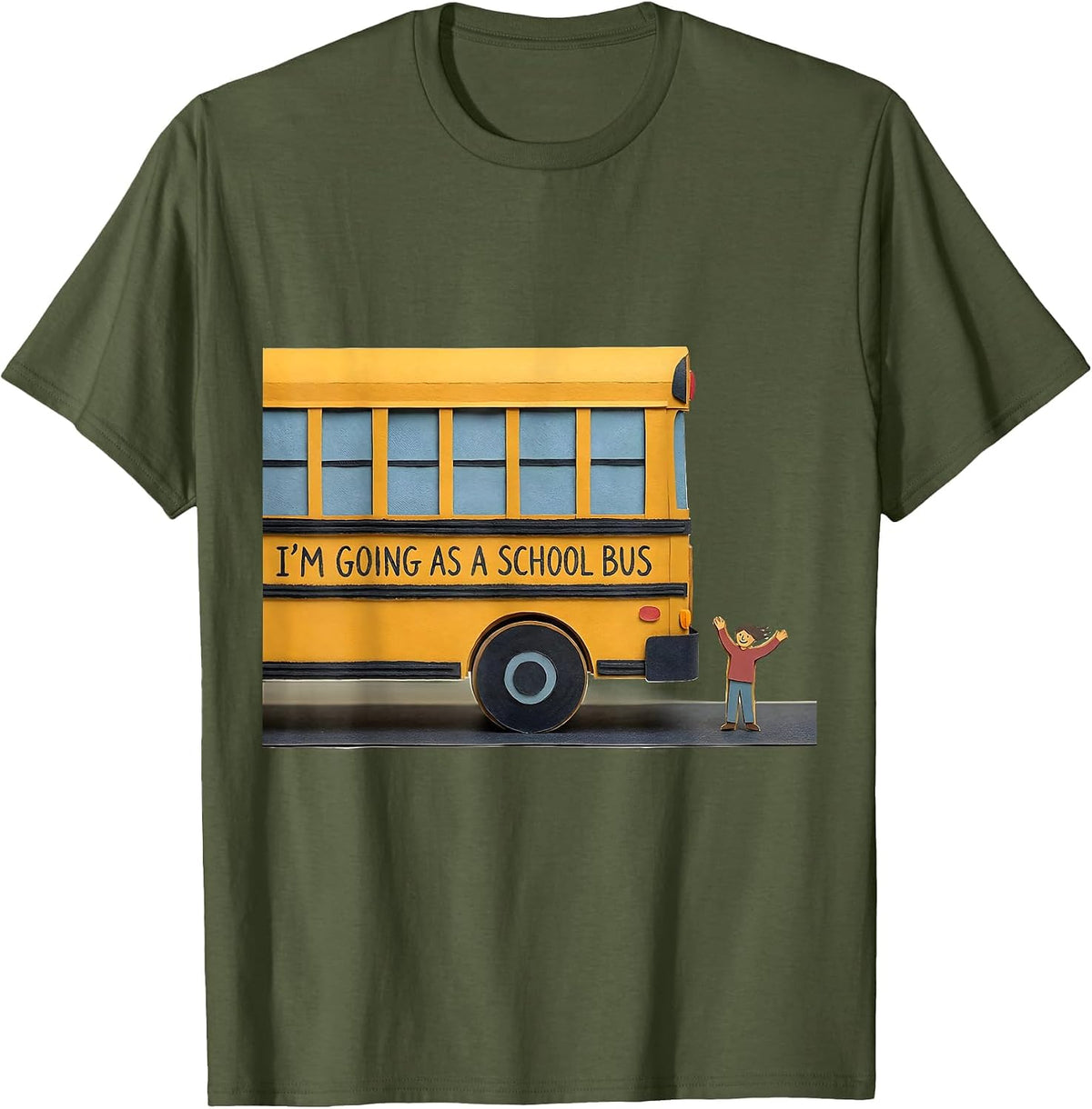Men's I'm Going As A School Bus Funny Halloween Costume Novelty T-Shirt - Olive Green