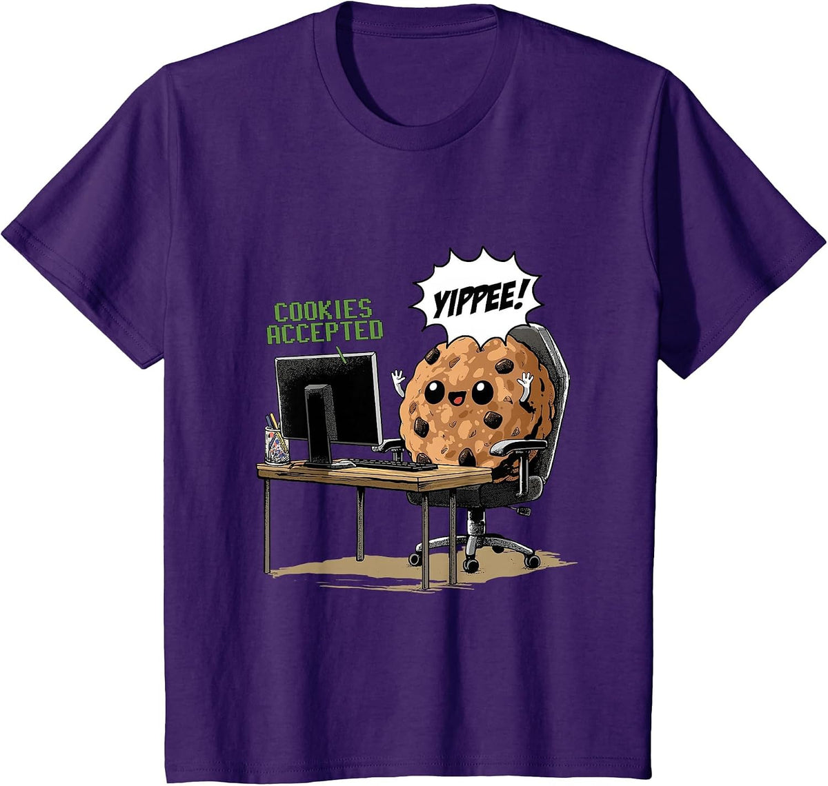 Cookies Accepted Nerd Shirt Funny Computer Internet Coder T-Shirt, Youth, Purple, Small - As Pictured
