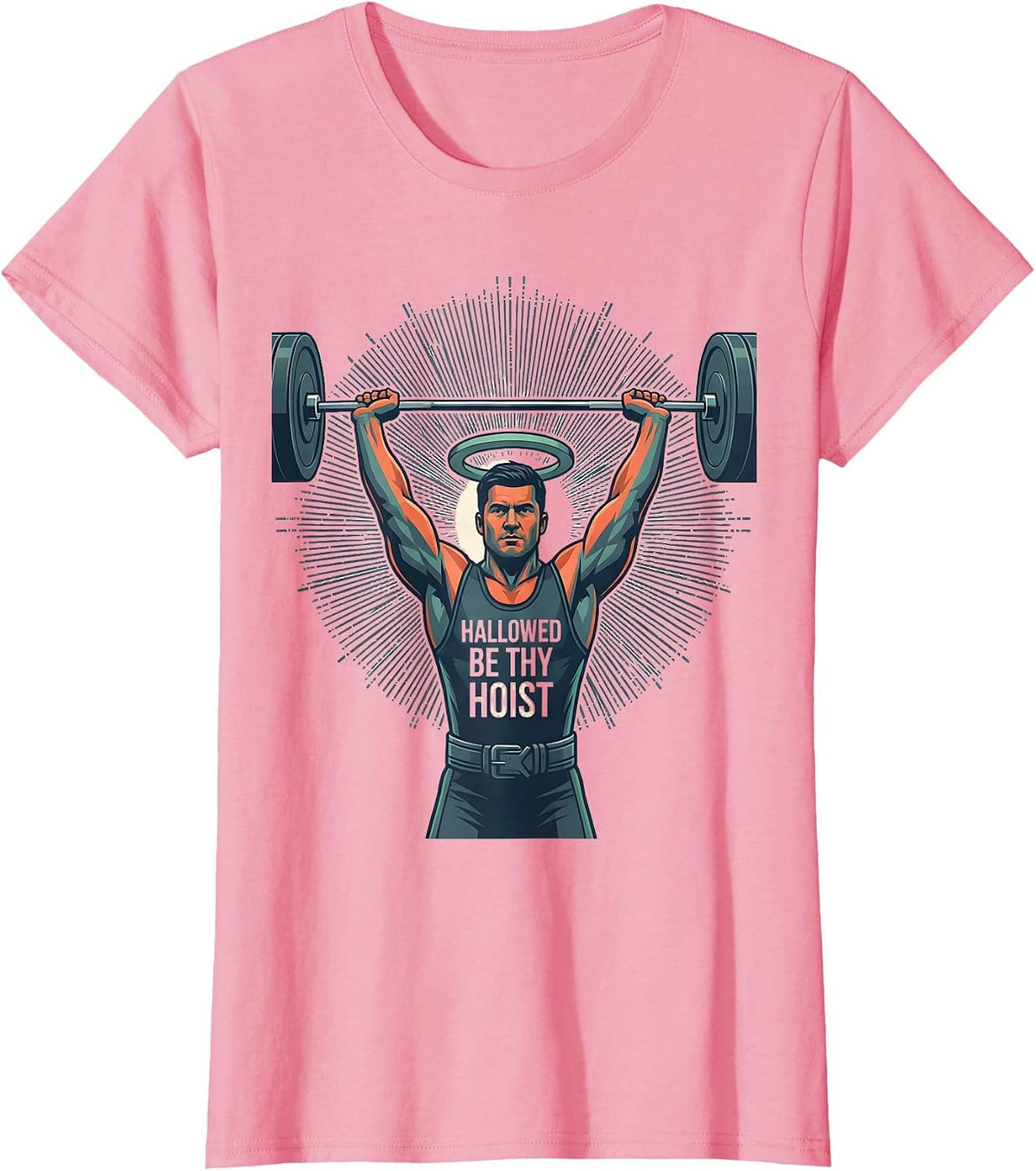 Women's Hallowed Be Thy Hoist Funny Christian Gym Weightlifter Humor T-Shirt - Pink
