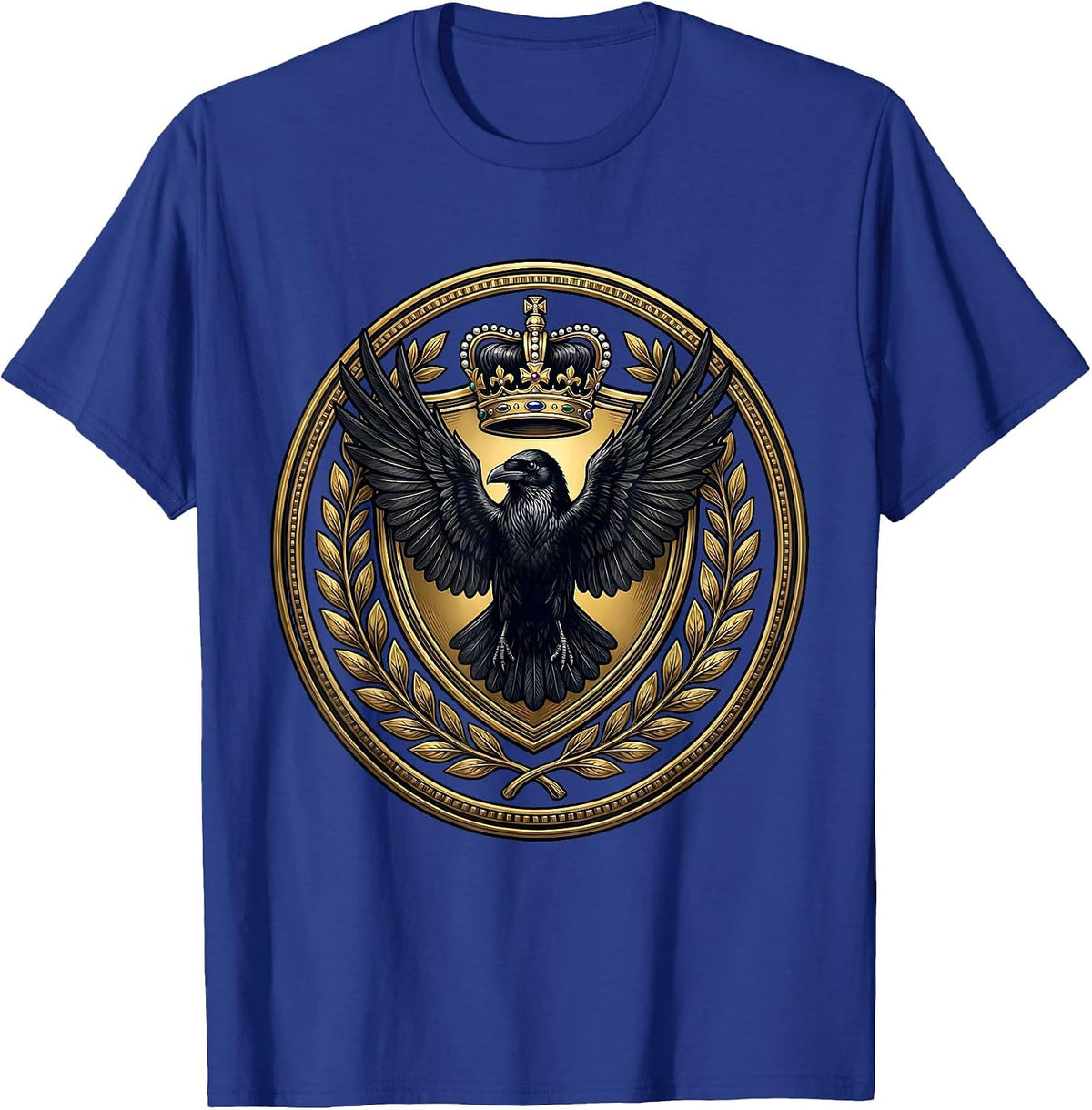 Raven on Royal Crown Ren Faire Gothic Art T-Shirt - Royal Blue