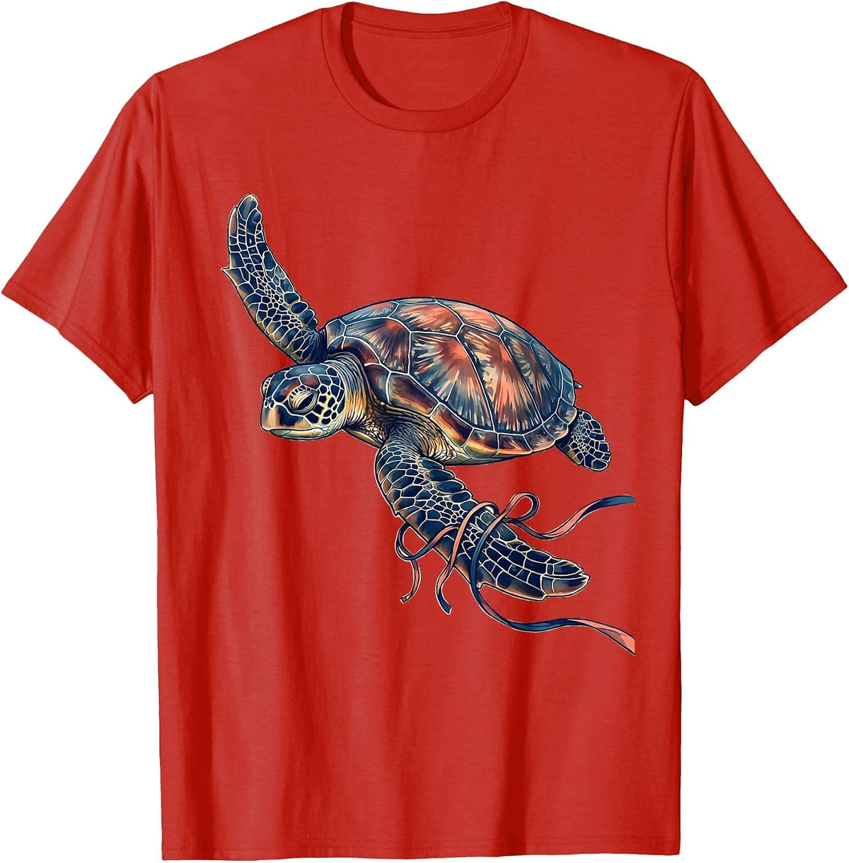 Men's Bikini Top Tangled in Sea Turtle Flippers T-Shirt - Red