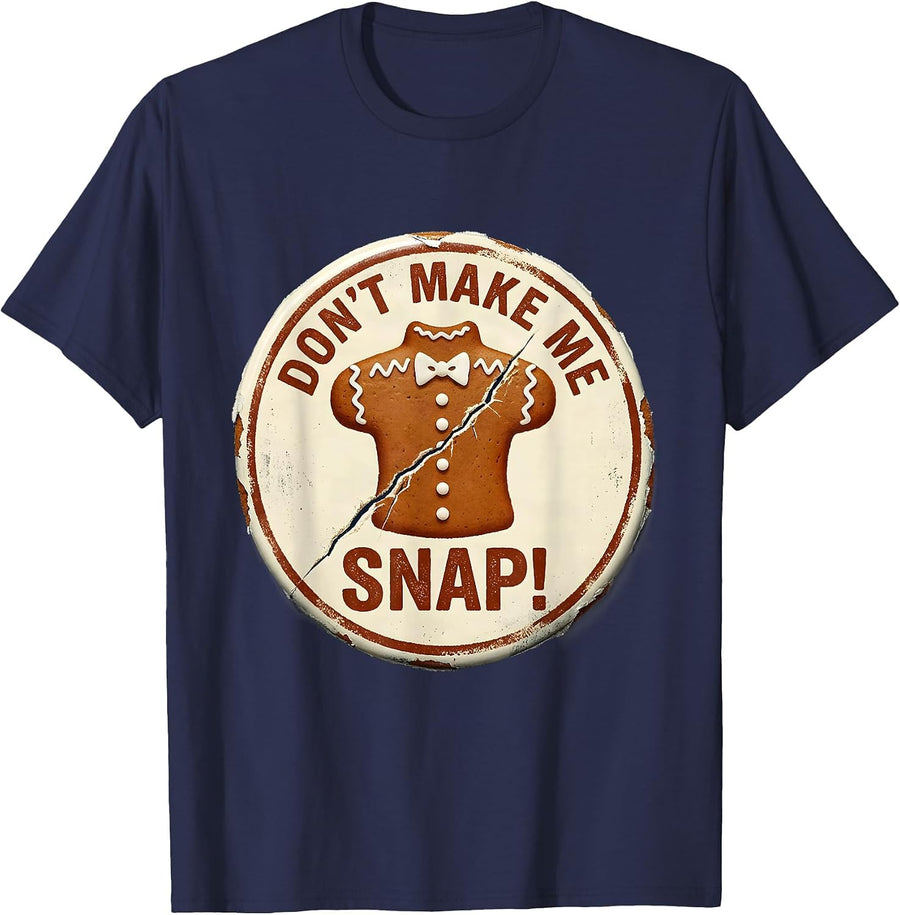 Don't Make Me Snap! Rubber Stamp Gingerbread Man Halloween T-Shirt - Navy Blue