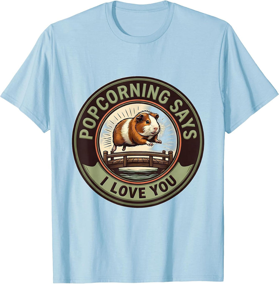 Men's Popcorning Says I Love You Funny Guinea Pig Lover Pet Pig T-Shirt - Baby Blue
