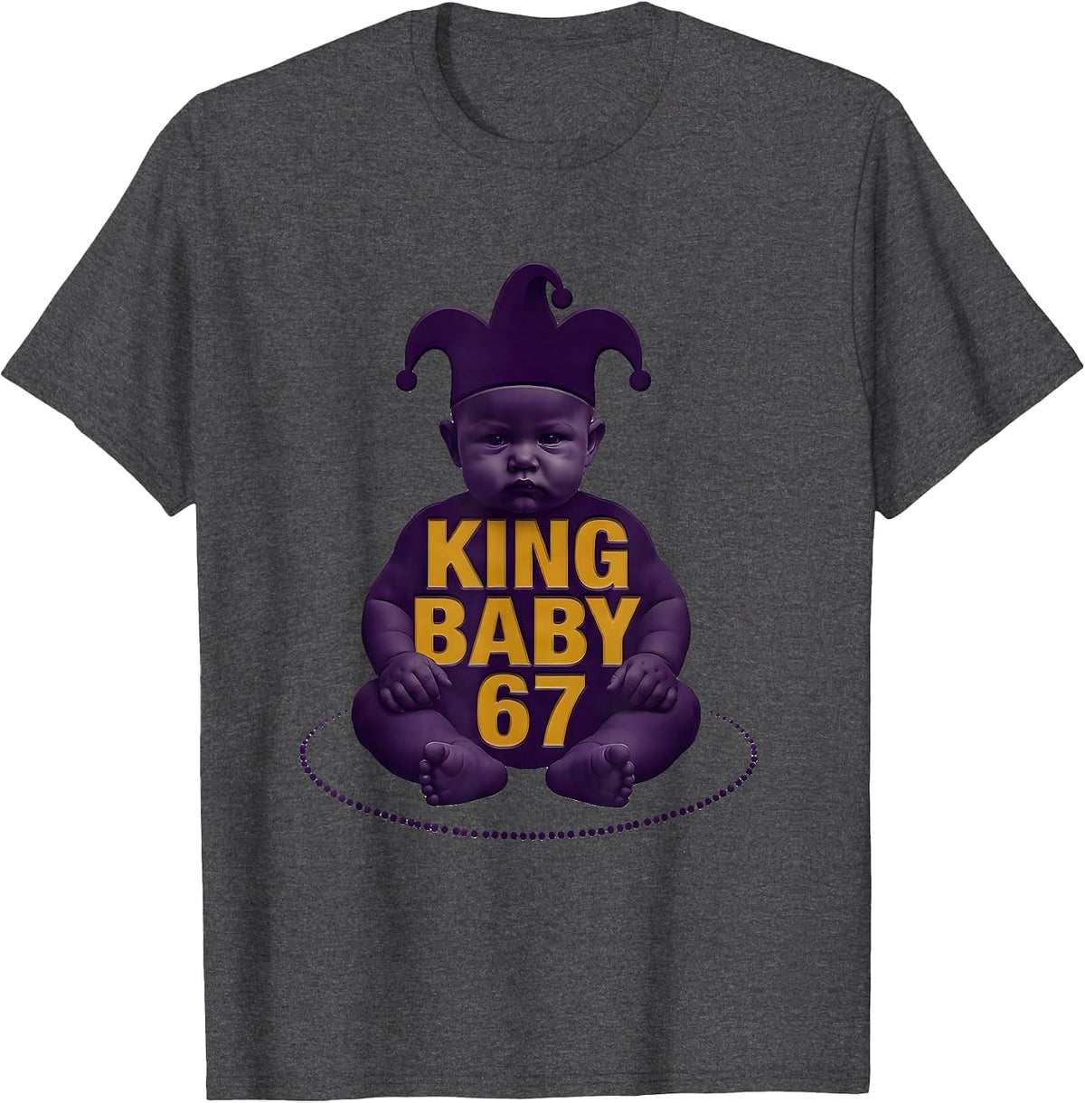King Baby 67 Minimalist Mardi Gras Six Seven Meme Kids Humor T-Shirt - Dark Heather Grey