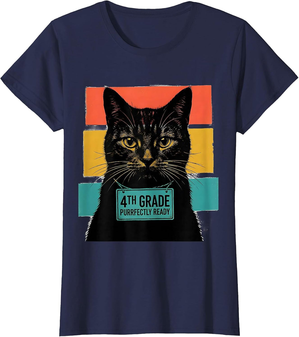 Women's 4th Grade Purrfectly Ready Cute Cat Back To School Girls T-Shirt - Navy Blue