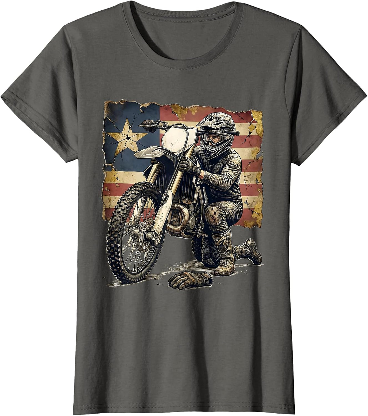 Women's Helmeted Rider Fixing Bent Wheel Dirt Bike Biker Gift T-Shirt - Asphalt Grey