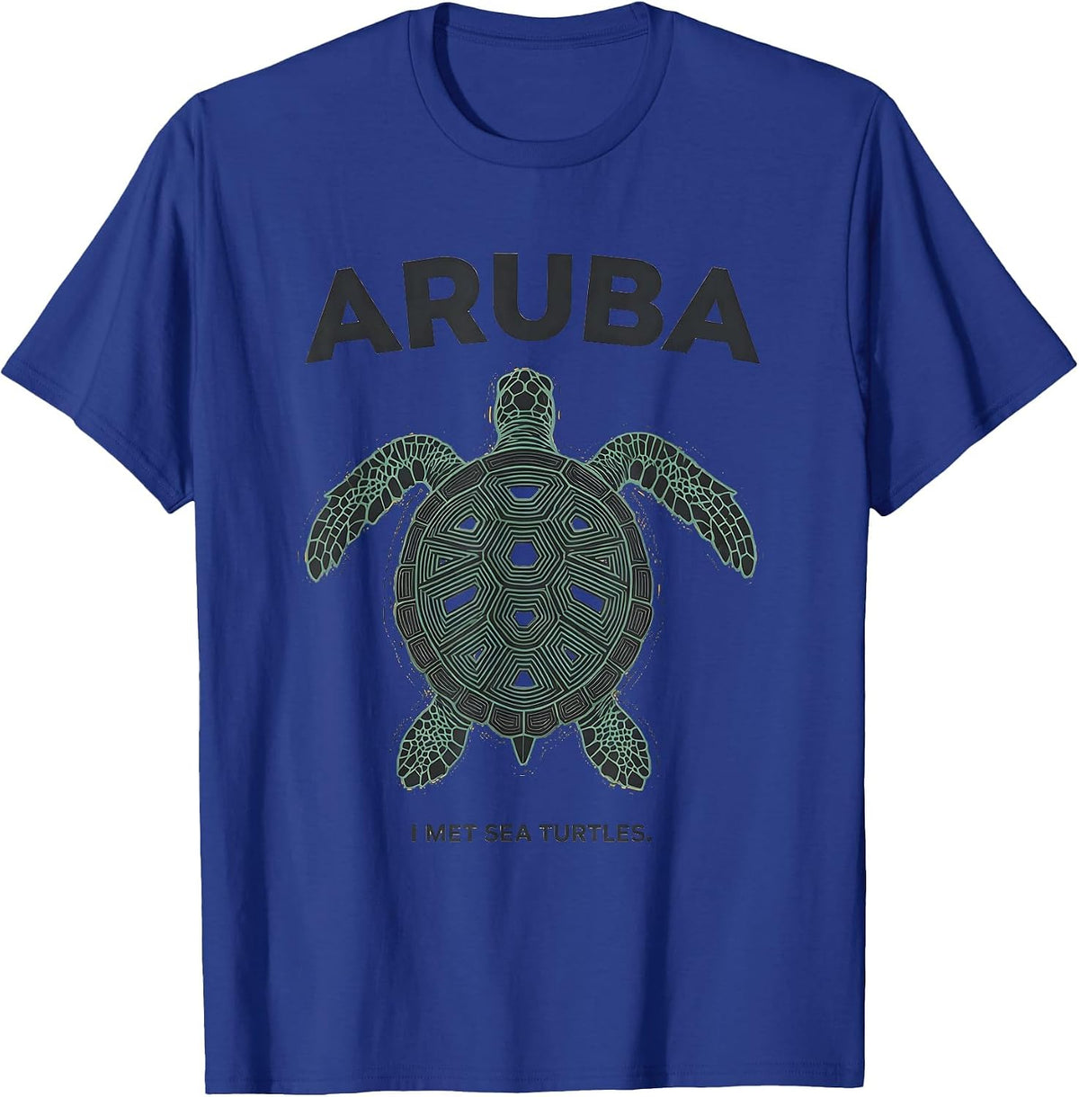 ARUBA I MET SEA TURTLES Minimalist Tropical Souvenir Sea T-Shirt - Royal Blue