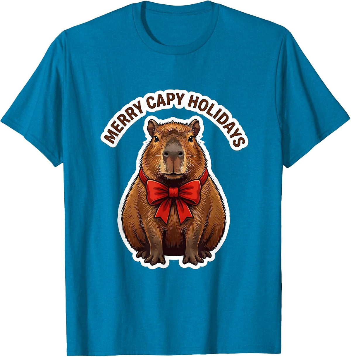 Merry Capy Holidays Funny Capybara Animal Lover Christmas T-Shirt - Sapphire Blue