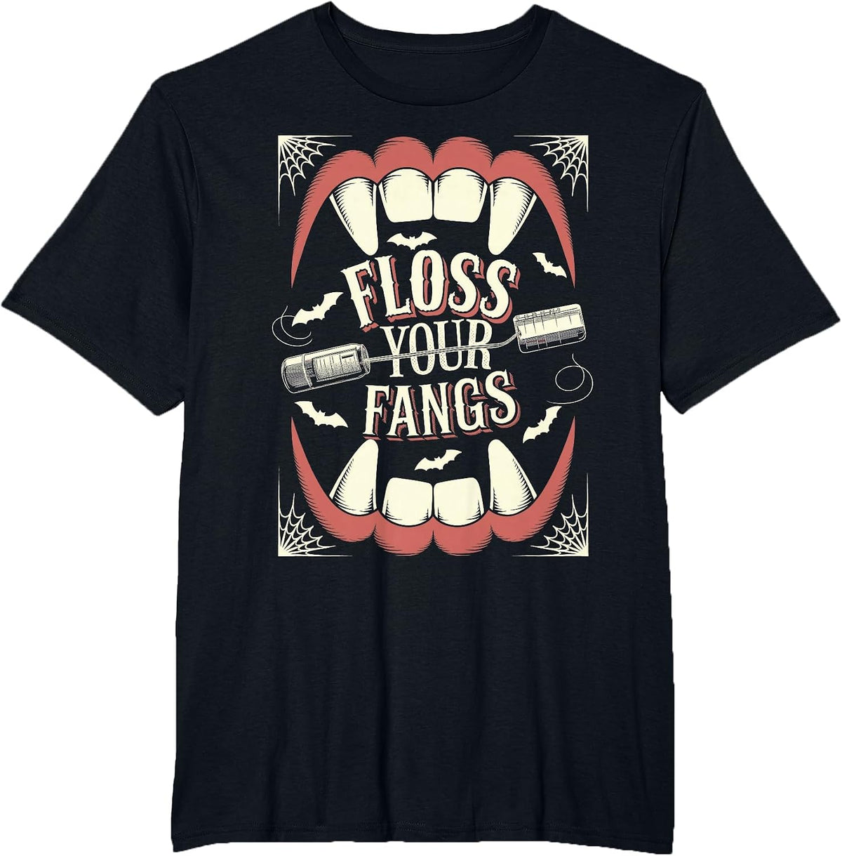 Funny Dental Hygienist Assistant Halloween, Floss Your Fangs T-Shirt - Black