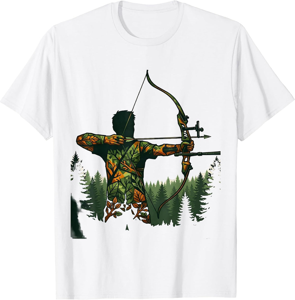 Men's Camo Hunting Bow and Arrow Graphic T-Shirt - White