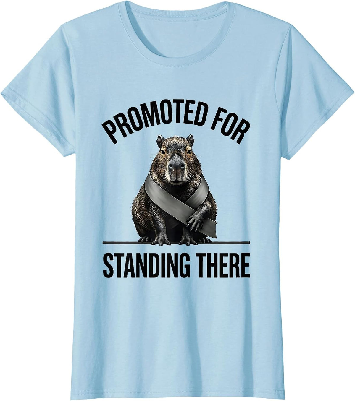 Women's Promoted For Standing There Funny Capybara Animal Meme Humor T-Shirt - Baby Blue