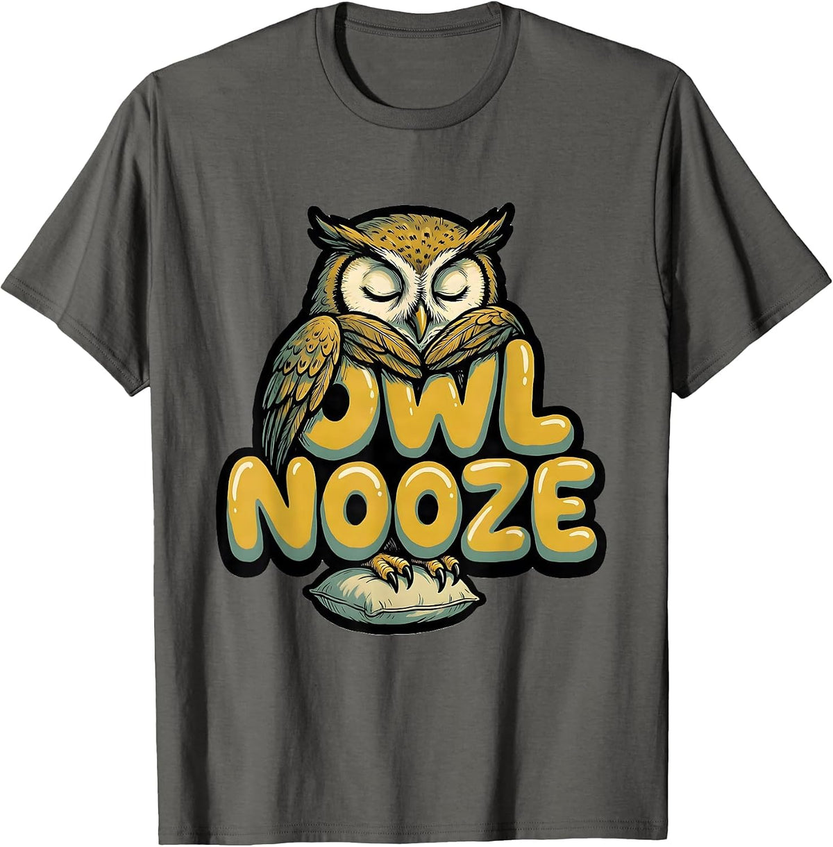Men's Owlnooze Official Sleepshirt Cute Sleeping Owl Animal Lover T-Shirt - Asphalt Grey