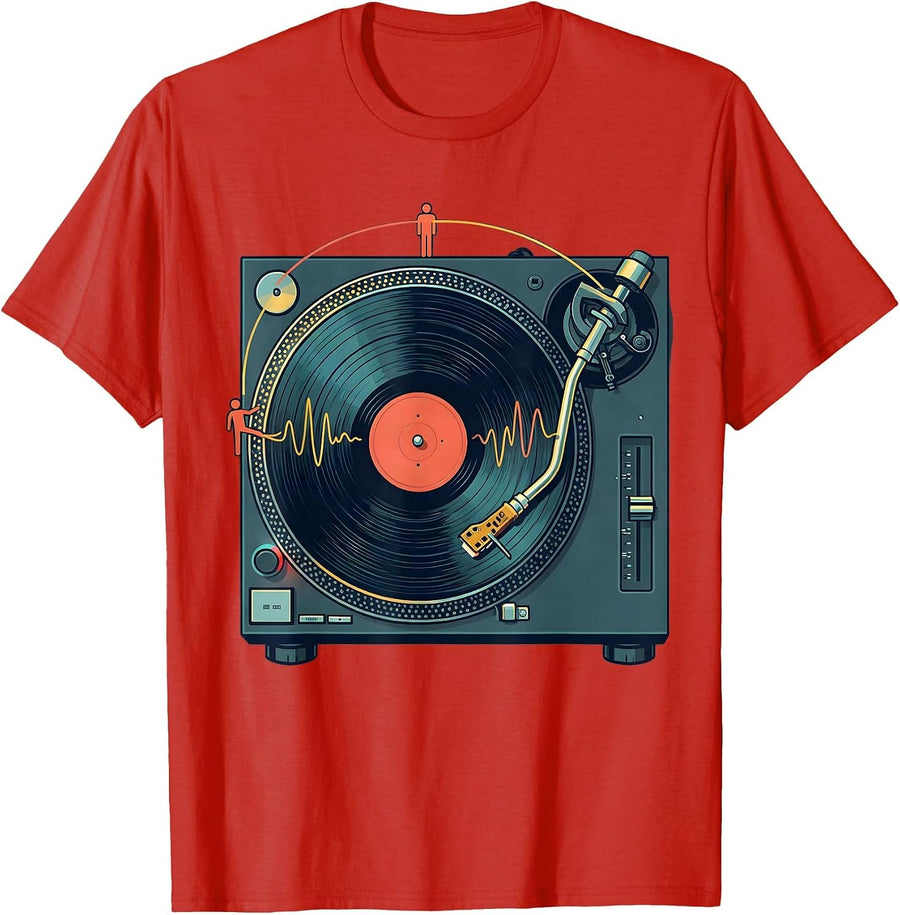 Men's Turntable Retro Hip Hop Nostalgia Music Fan T-Shirt - Red
