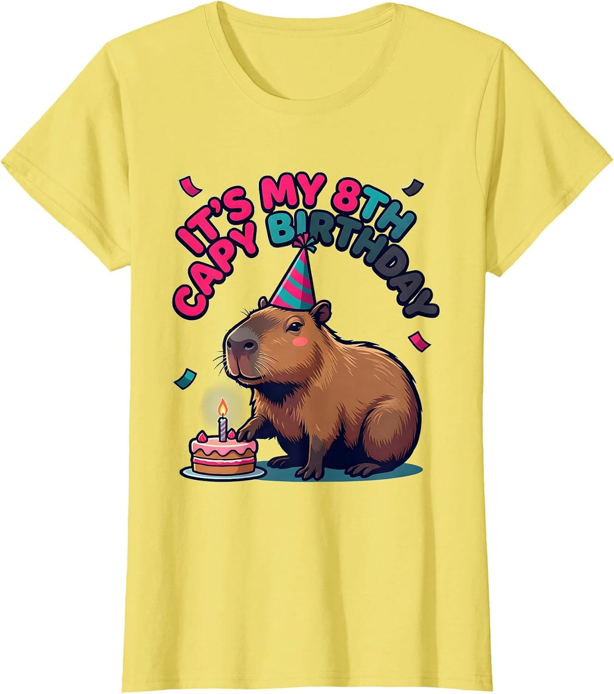 Women's It's My 8th Capy Birthday Funny Capybara Kids Party Humor T-Shirt - Lemon Yellow