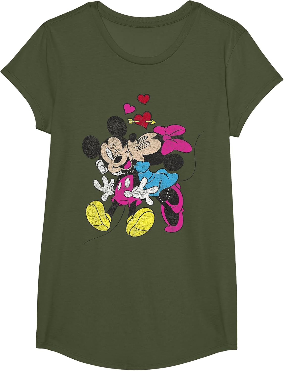 Disney Mickey and Friends Valentine's Day Mickey and Minnie T-Shirt - Girls Olive Green