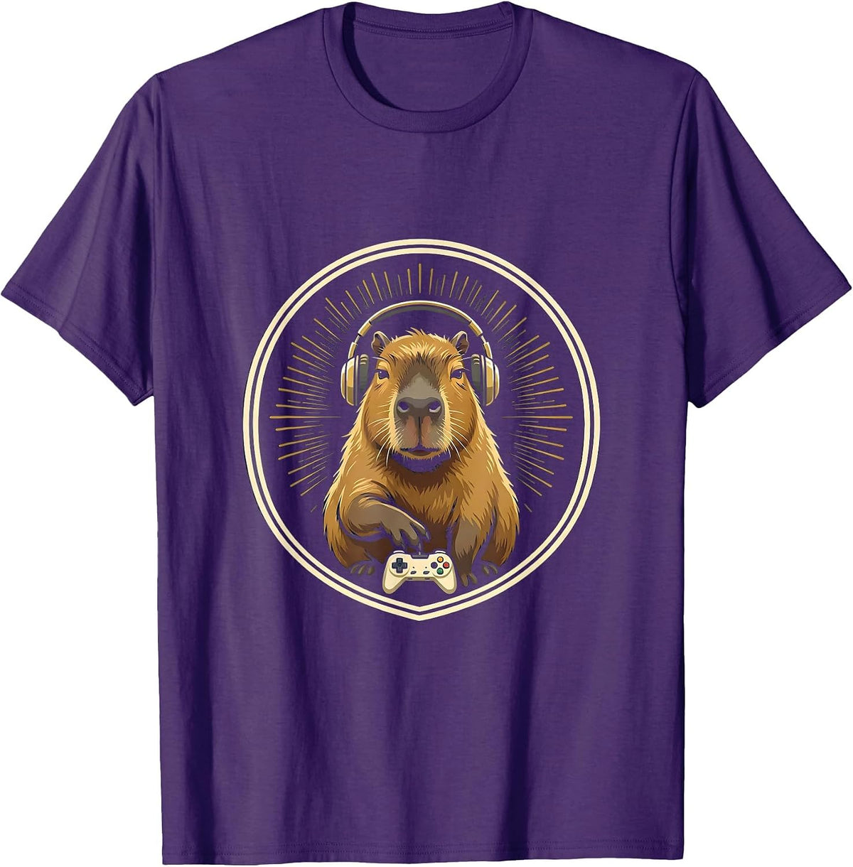 Men's Capybara Gamer Emblem Retro Meme Lover T-Shirt - Purple