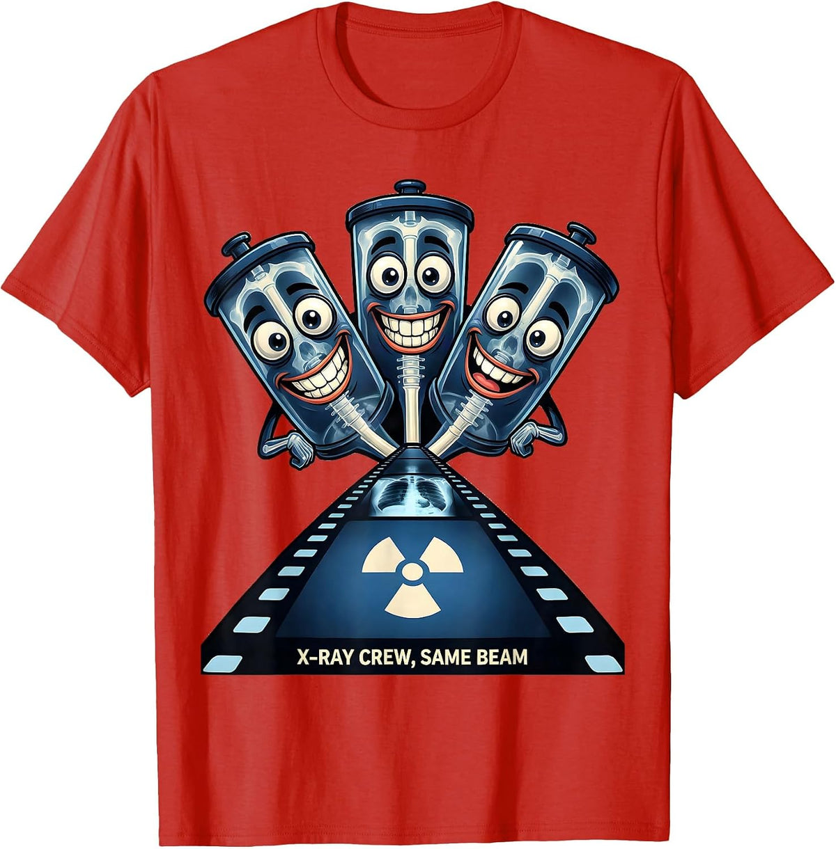 Men's X-Ray Crew Same Beam Cartoon Radiology Tech Rad Tech Humor T-Shirt - Red