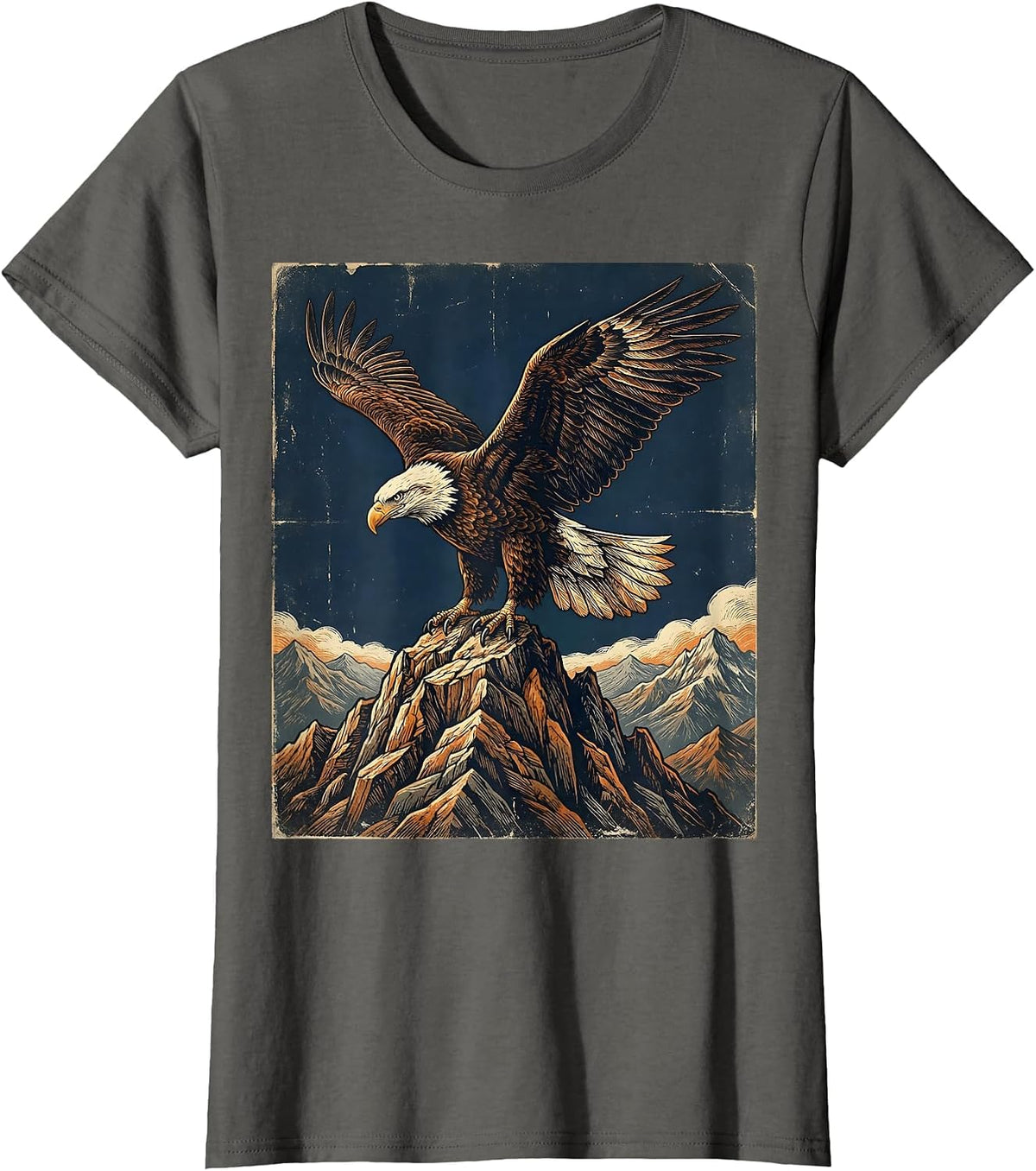 Women's Bald Eagle Mountain Peak Patriotic USA Design T-Shirt - Asphalt Grey