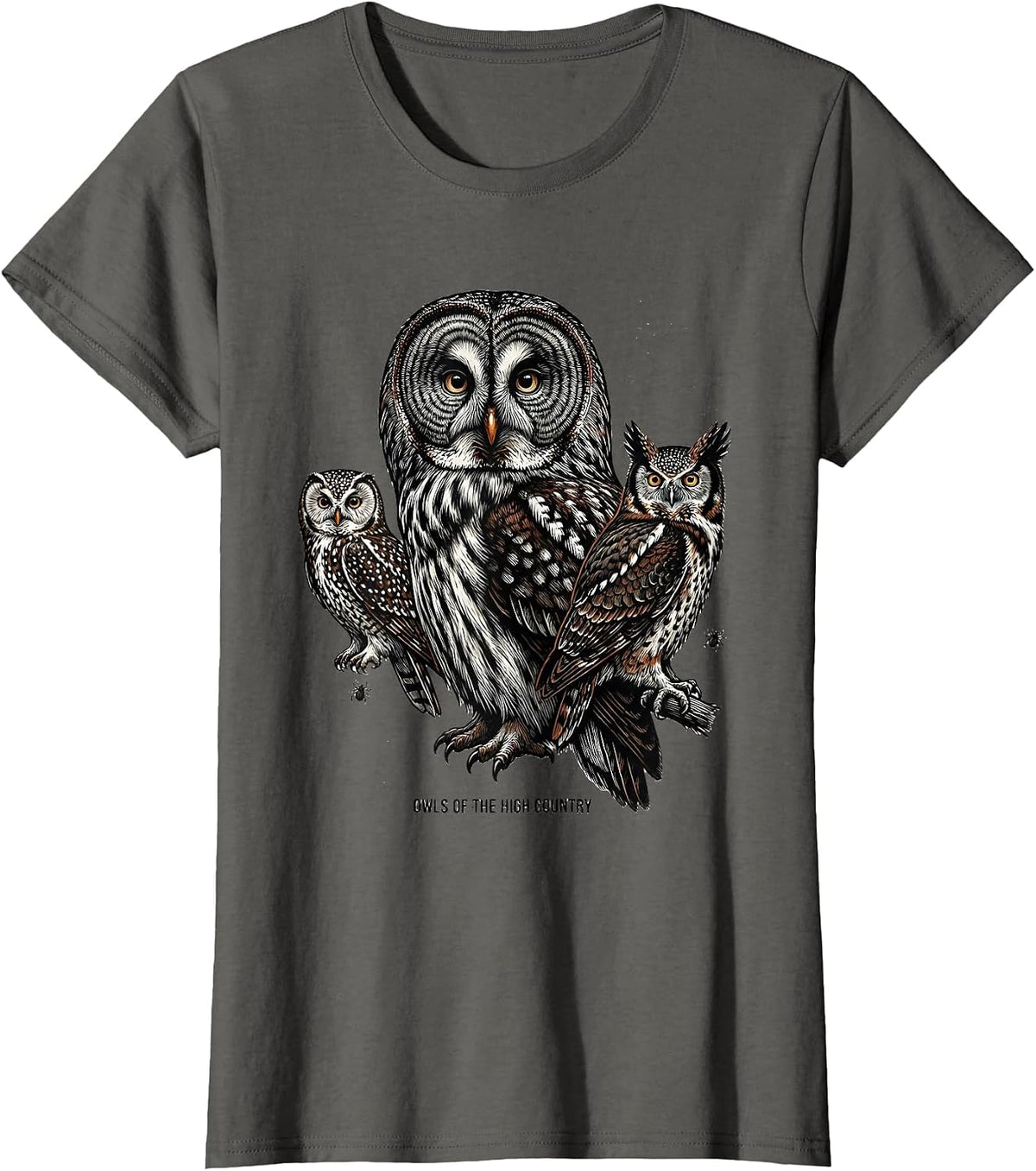 Women's Owls Of The High Country Vintage Bird Lover Retro Humor T-Shirt - Asphalt Grey