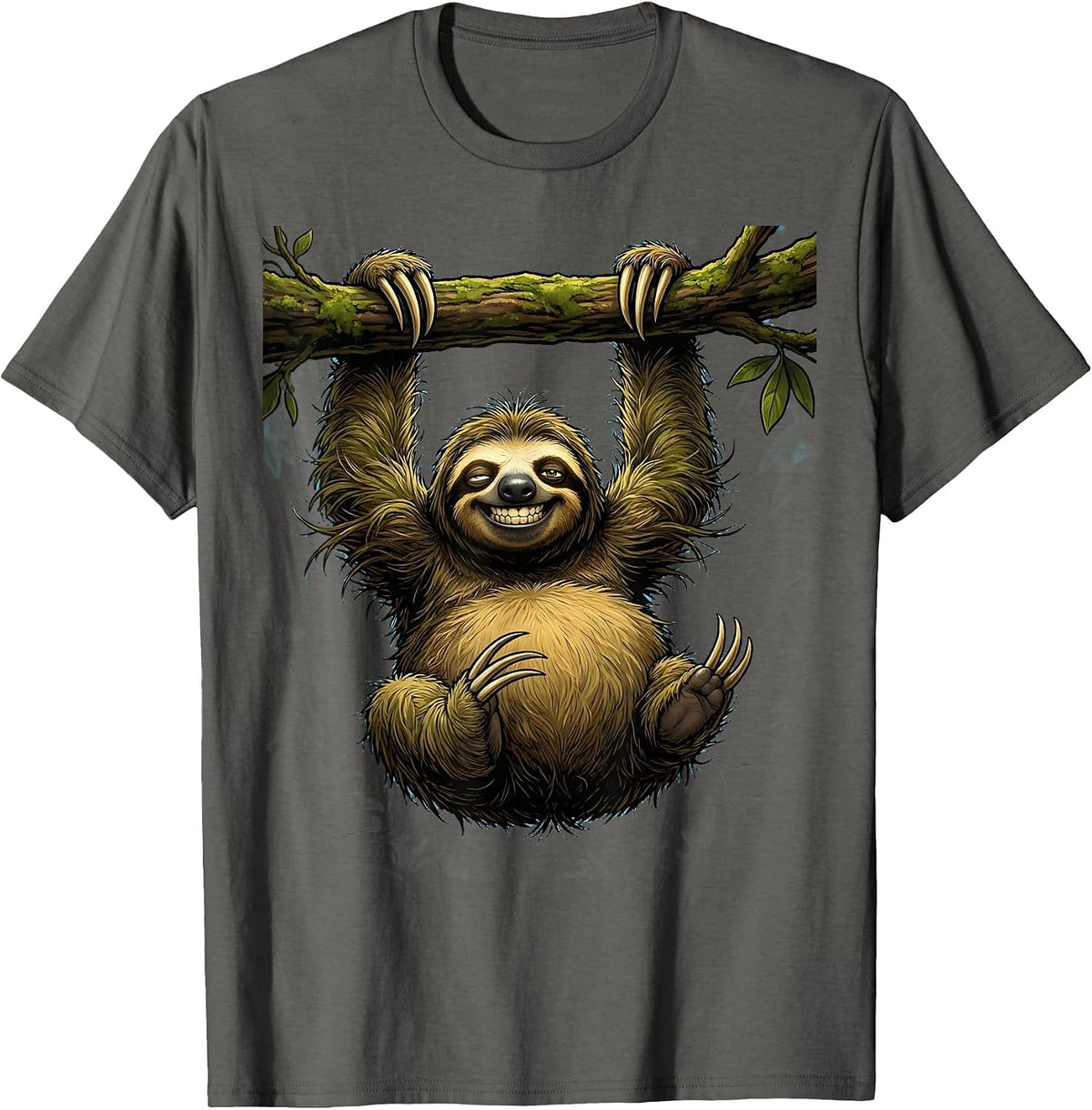 Sloth Wide Open Arms Hanging Illustration T-Shirt - Asphalt Grey