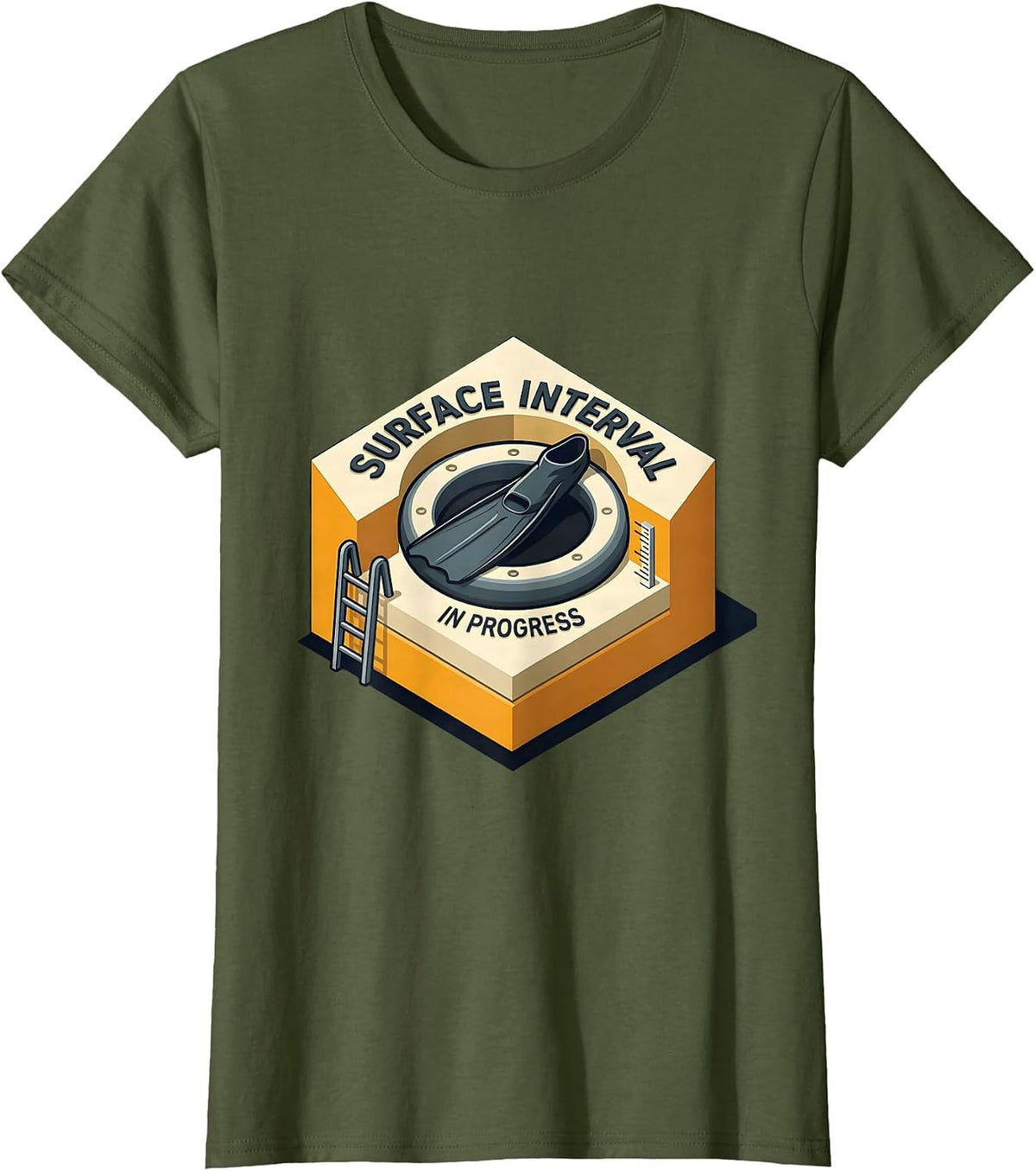 Women's Surface Interval In Progress Funny Scuba Diver Humor T-Shirt - Olive Green