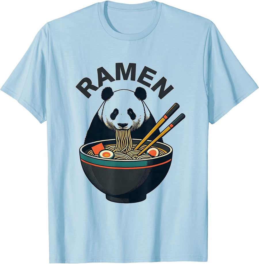 Men's Ramen Cute Panda Eating Kawaii Anime Animal Humor T-Shirt - Baby Blue