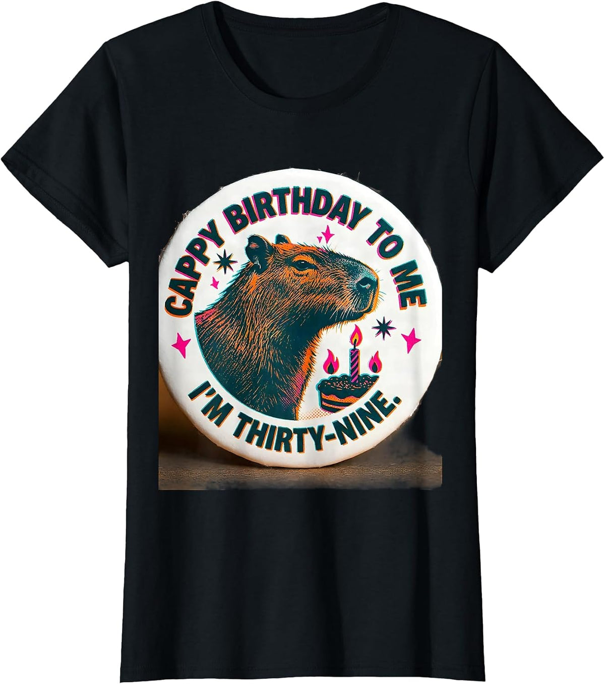 Women's Cappy Birthday To Me I'm Thirty-Nine Cute Capybara Kawaii T-Shirt - Black
