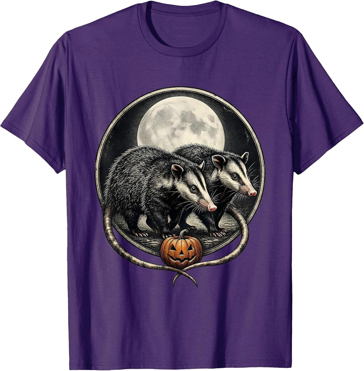 Vintage Opossum Moon Spooky Halloween T-Shirt - Purple