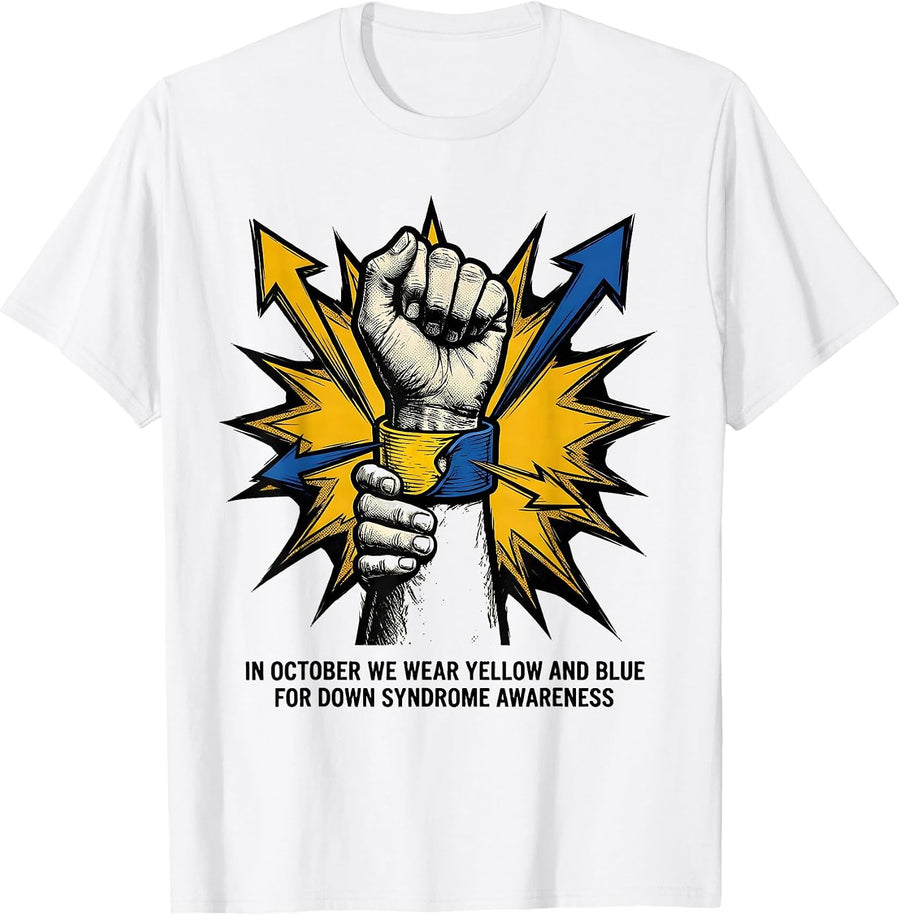 Men's In October We Wear Yellow And Blue Awareness Support T-Shirt - White
