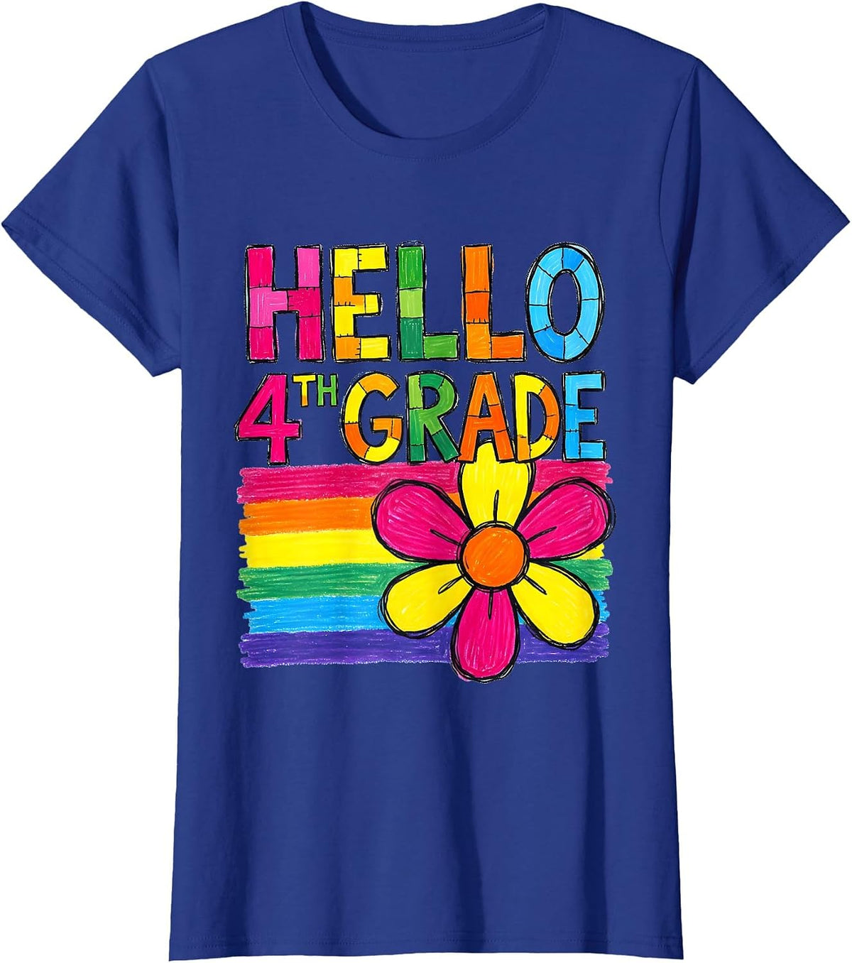 Women's Hello 4th Grade Naive Kidcore Back To School Teacher Girl T-Shirt - Royal Blue