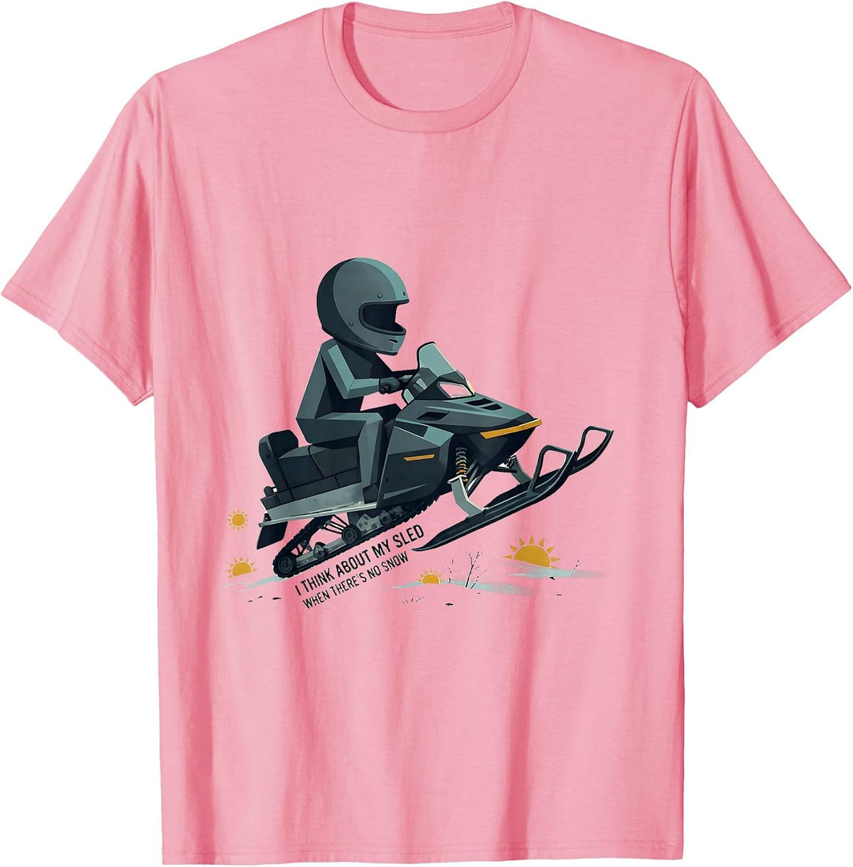 Men's I Think About My Sled When There's No Snow Snowmobiling T-Shirt - Pink