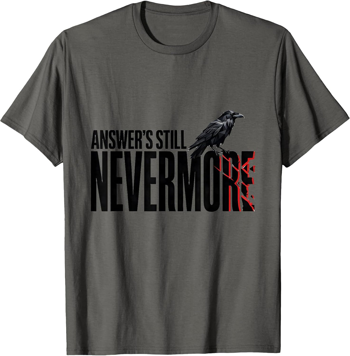 Men's Answer's Still Nevermore Geometric Gothic Raven Art T-Shirt - Asphalt Grey