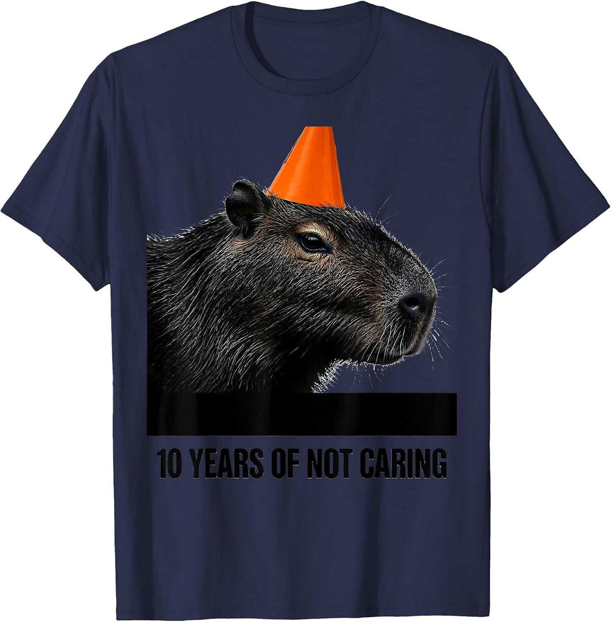 10 Years Of Not Caring Funny Capybara Meme Birthday T-Shirt - Navy Blue