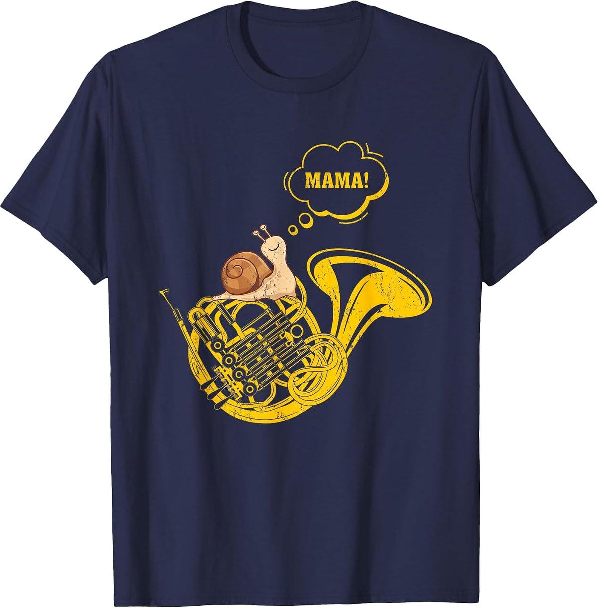 French Horn Snail Mama Funny French Horn Music Player T-Shirt - Navy Blue