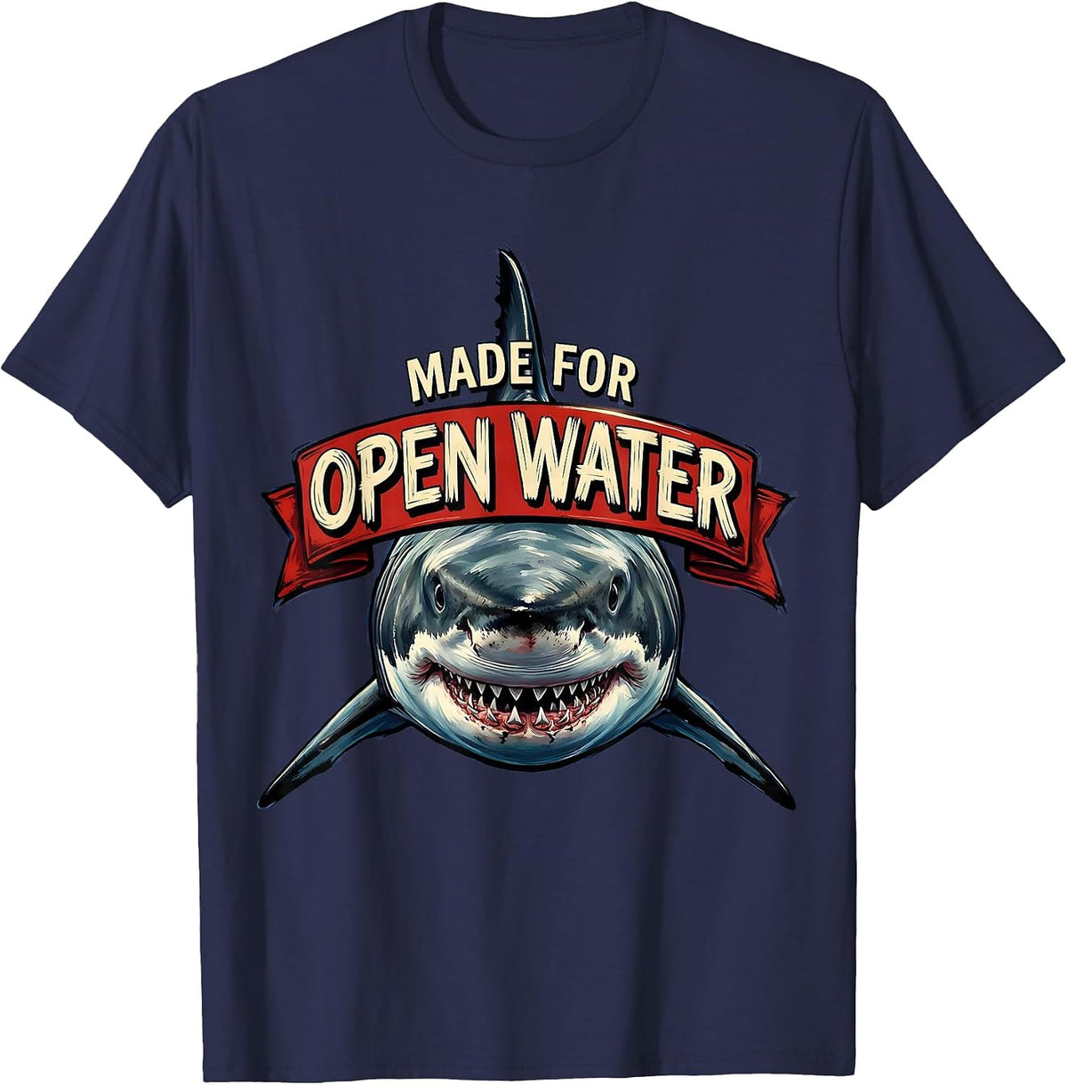 Men's Made for Open Water Shark Graphic Design T-Shirt - Navy Blue