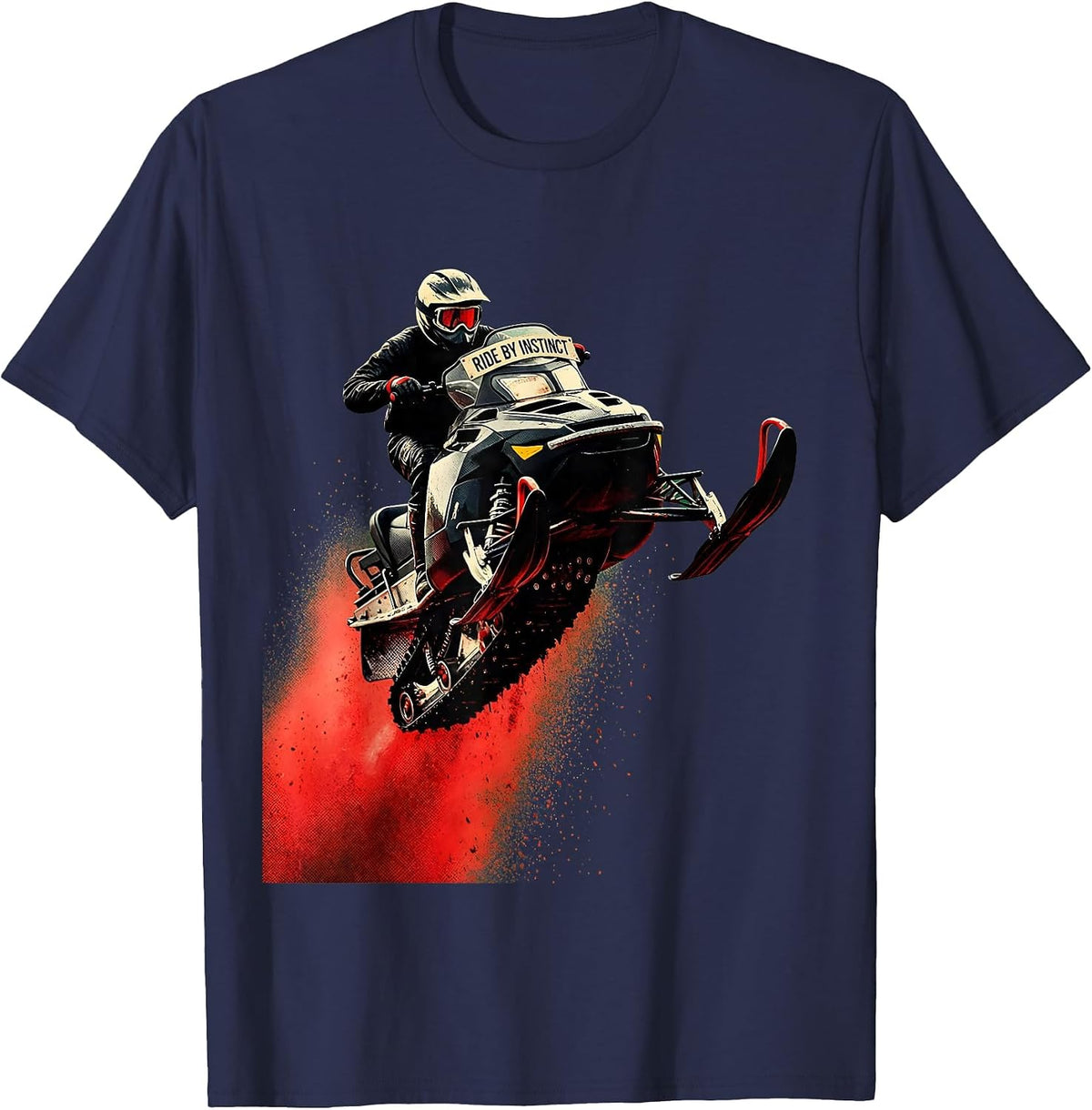 Ride By Instinct Pulp Cover Snowmobile Rider Winter Sports T-Shirt - Navy Blue