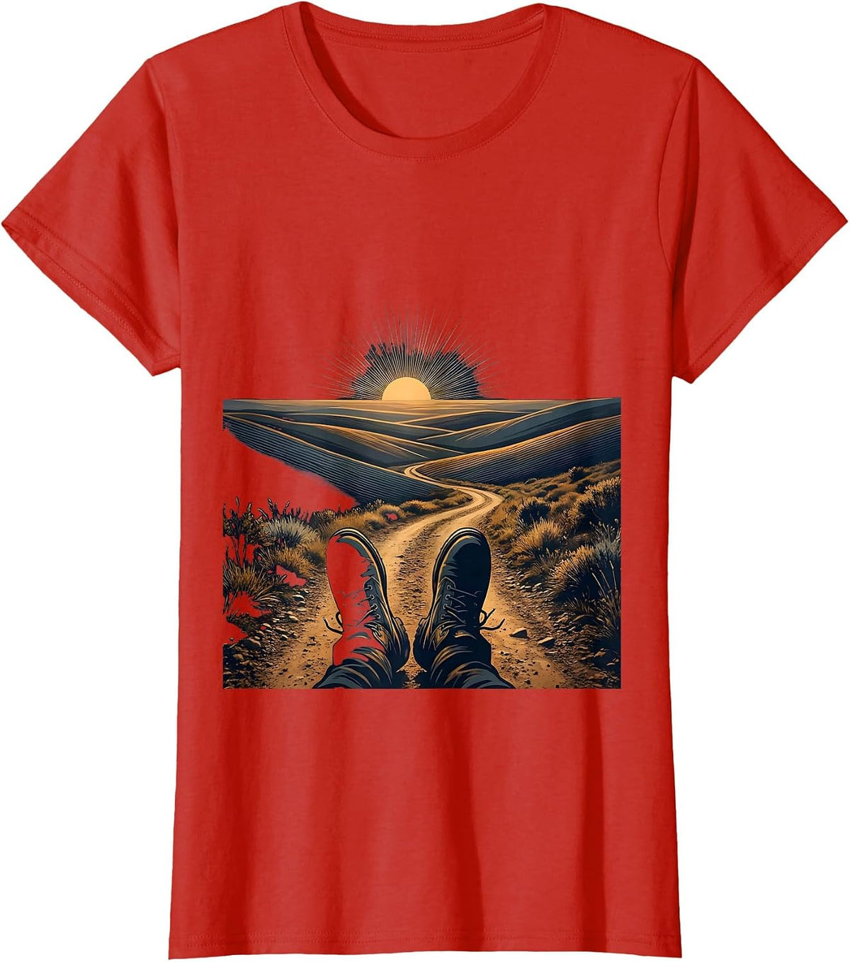 Worn Boots on a Path Suicide Awareness Design T-Shirt - Red
