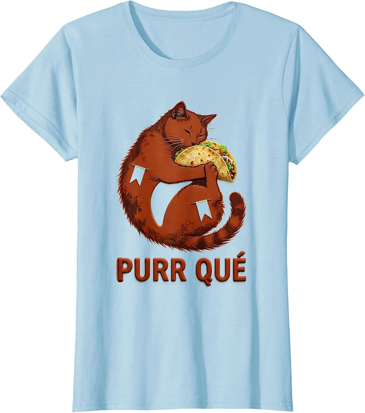 Women's Purr Qué Rubber Stamp Cute Cat Taco Spanish Pun Humor T-Shirt - Baby Blue