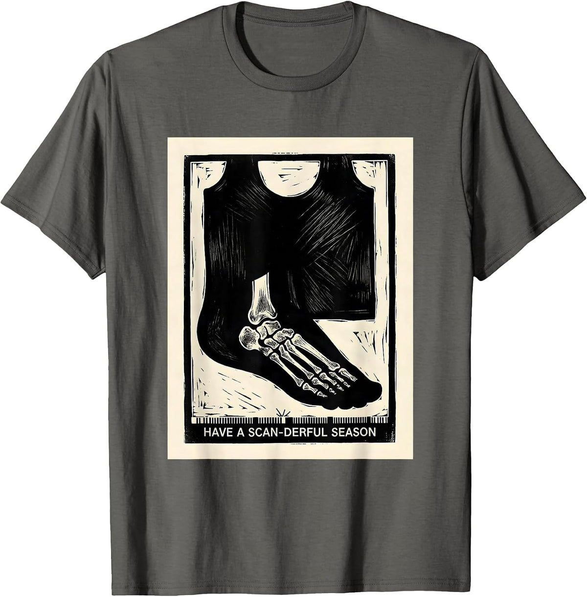 Have A Scan-derful Season Linocut Radiology Tech Christmas T-Shirt - Asphalt Grey