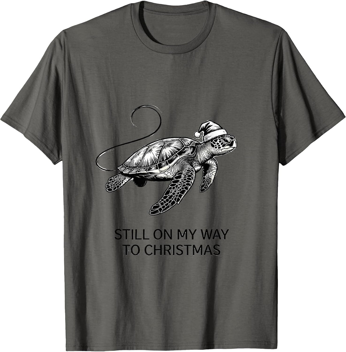 Men's Still On My Way To Christmas Whimsical Sea Turtle Holiday T-Shirt - Asphalt Grey