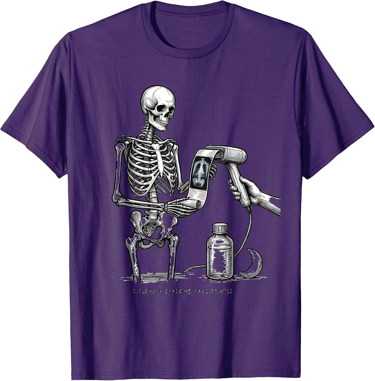 Men's Diploma In Shadows Hand-Printed Radiology Tech Halloween T-Shirt - Purple
