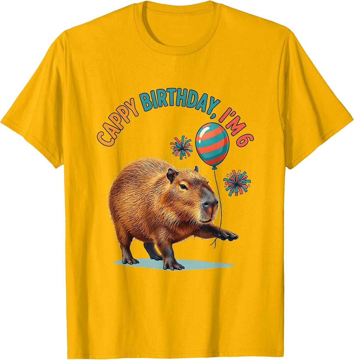Cappy Birthday, I'm 6 Funny Capybara Birthday Girl Meme T-Shirt - Golden Yellow
